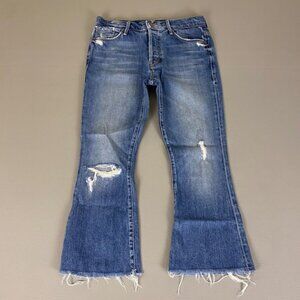 MOTHER The Nomad Crop Fray Jeans Size 28‎ Blue Flare Twice As Nice Distressed